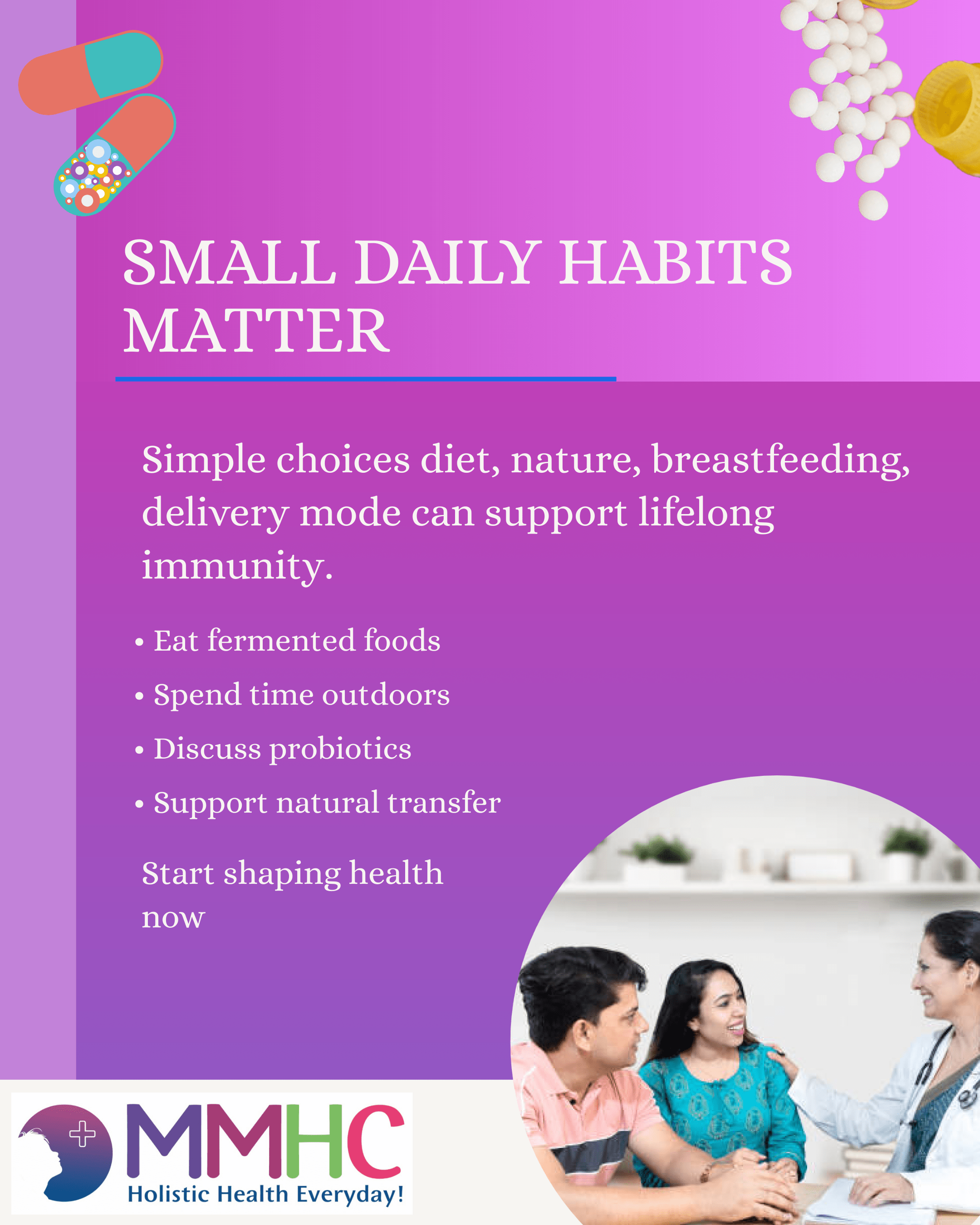 “Mother practicing daily habits like fermented foods and nature for immunity.”