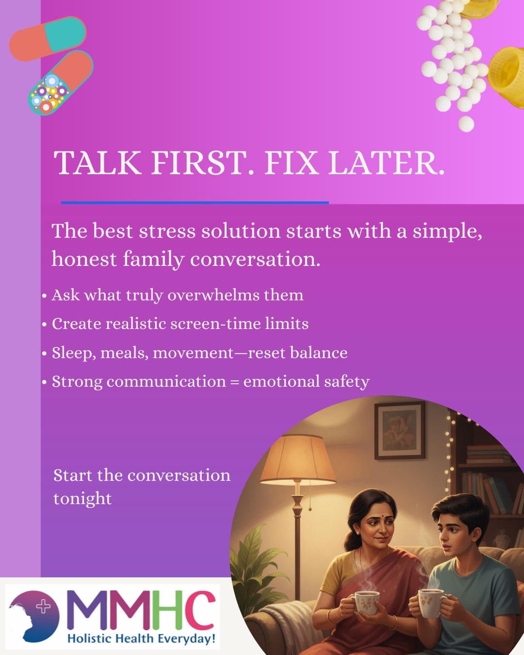 Parent and teen meditate, fostering calm and balance.