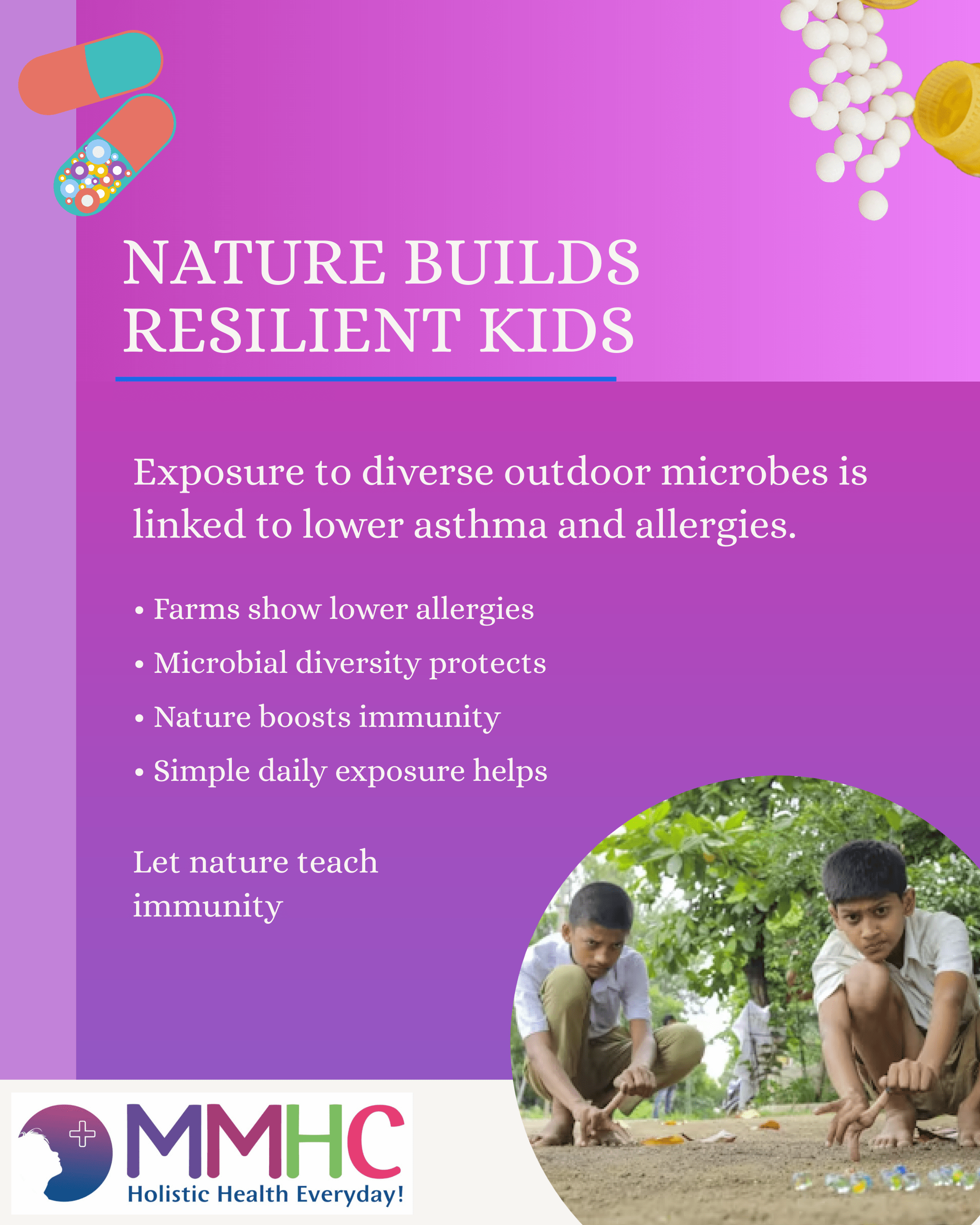 “Expectant mother in garden symbolizing outdoor microbial diversity benefits.”